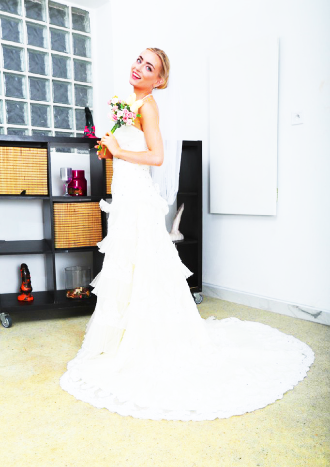 Dream wedding for Emily Belle with white wedding gown and double anal and male urine